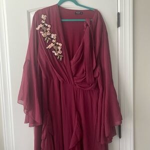 SHEIN Burgundy Floral Long Sleeve Dress